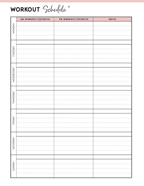 blank workout schedule template