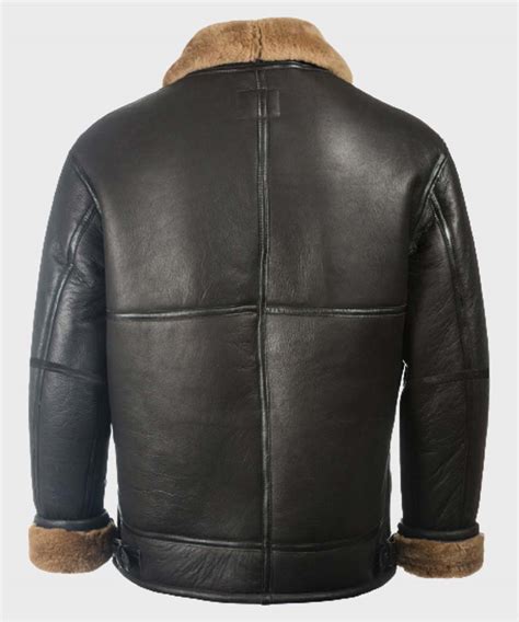mens aviator black shearling sheepskin  leather jacket