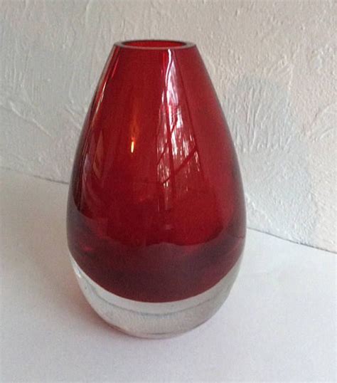 mcm scandinavian ruby red vase art glass flawed etsy red vases