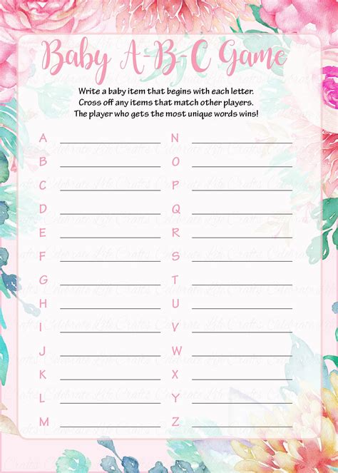 baby abcs baby shower game spring baby shower theme  baby girl