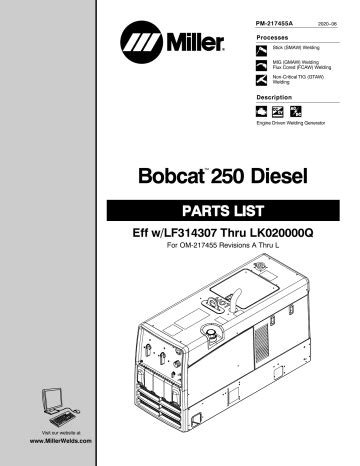 miller bobcat  diesel part manual manualzz