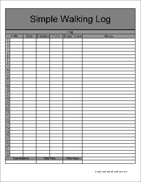 numbered row simple walking log