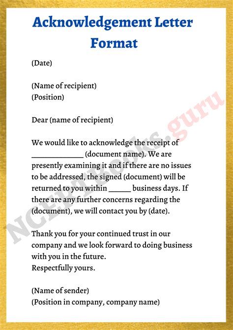 letter  acknowledgement  collection letter template collection