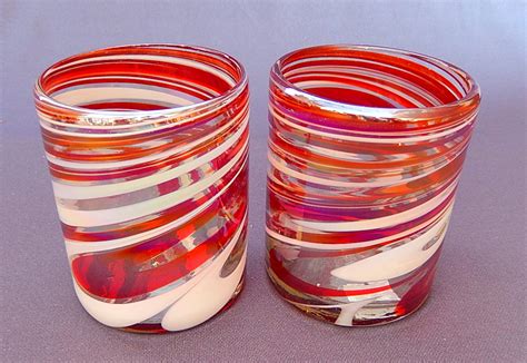 Red And White Swirl Tumbler 14oz Mexican Blown Glass