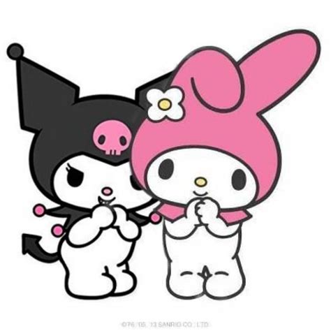 hello kitty and bunny holding hands with each other
