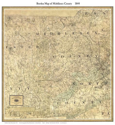 Middlesex County Massachusetts 1844 Old Map Custom Print Borden Ma