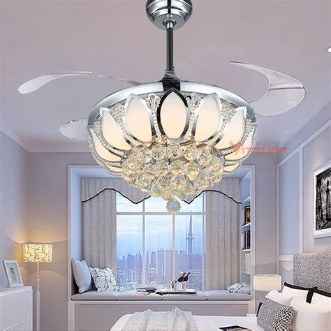 crystal ceiling fan light led ceiling fan lamp european bedroom ceiling fan  remote