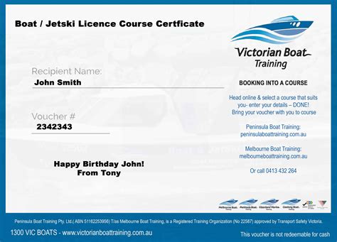 boat  jetski licence  gift certificate victorian boat