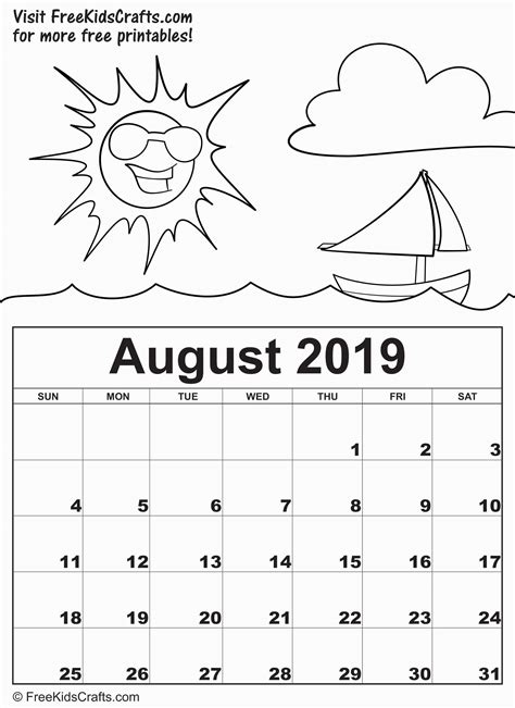 printable august coloring calendar