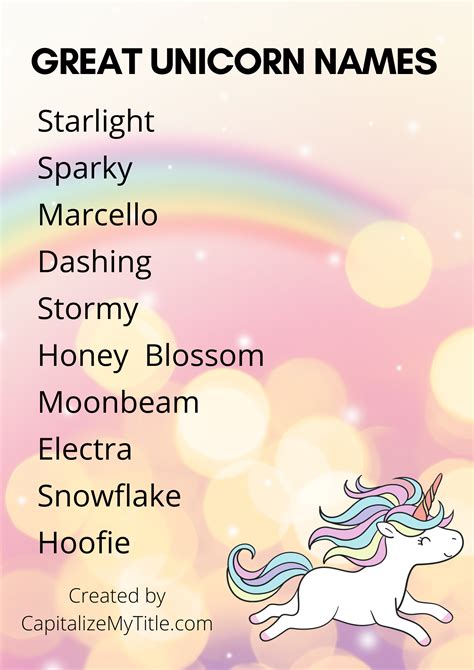 magical unicorn names legendary names capitalize  title