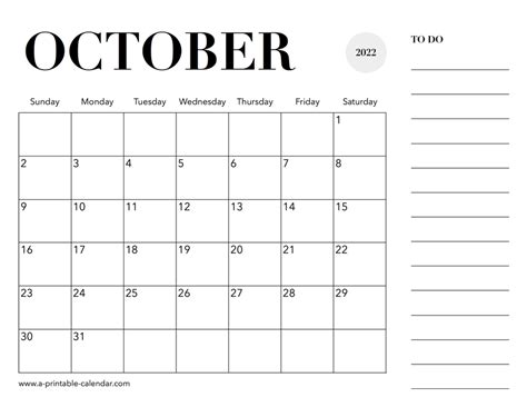 calendar october  printable calendar