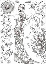 Coloring Pages Adult Adults Colouring Printable Color Zentangle Lady sketch template