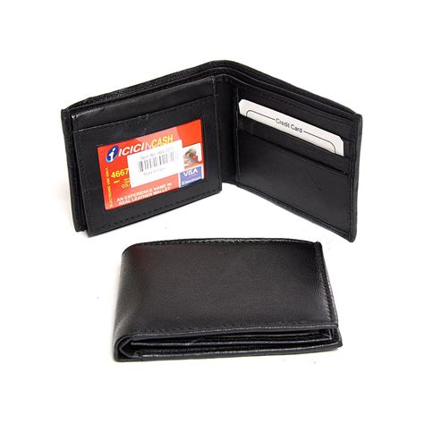 mens leather  credit card  id window bifold black wallet