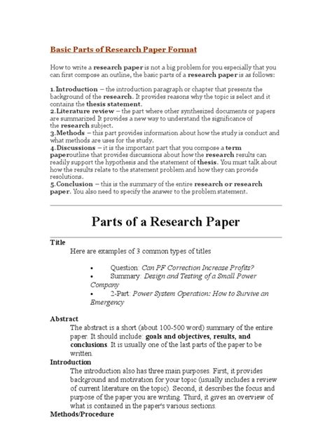 basic parts  research paper format abstract summary academic