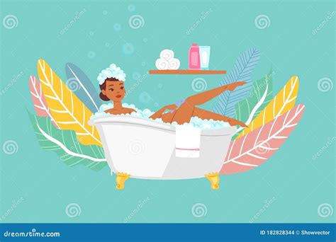 woman bathing in bathtub dark skinned asiatic girl in bathroom cartoon