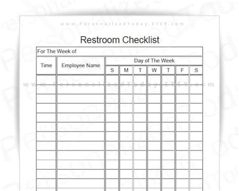 weekly bathroom cleaning chart  employee names column etsy