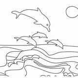 Coloring Coastline Designlooter Silhouette Beach Dolphins Vacation Near sketch template