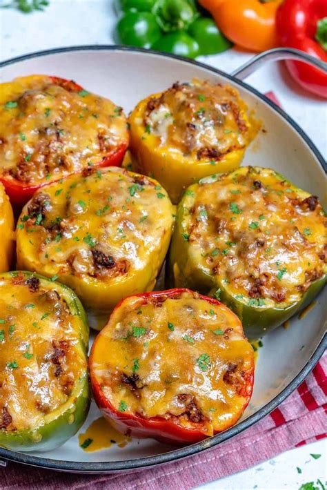 easy stuffed bell peppers  ground beef  rice recipe stuffed