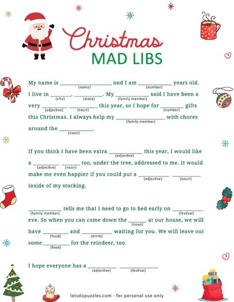 christmas mad libs printable fun activities  kids