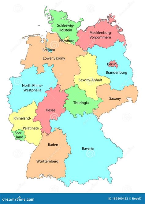 colorful germany political map   labeled separated layers