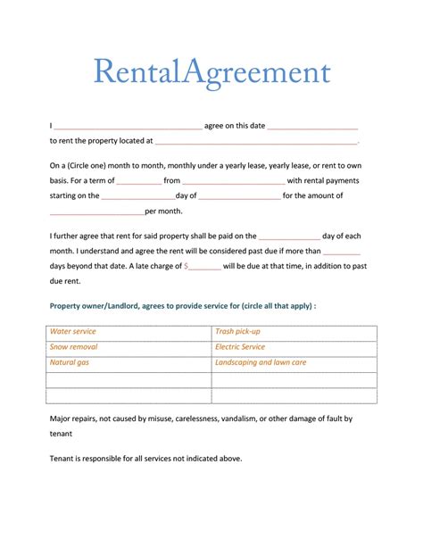 month  month template   printable basic rental agreement