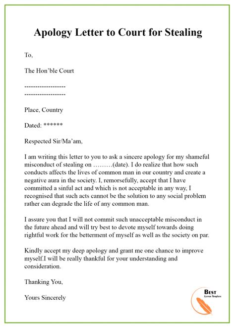 apology letter template to court format sample and example