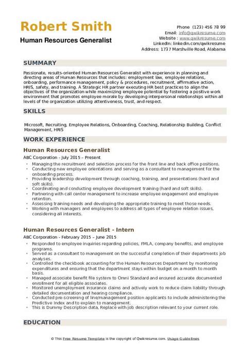 entry level hr generalist resume sample   application