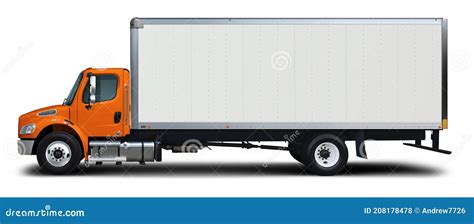 delivery truck side view  orange cab stock photo image  copyspace carrier