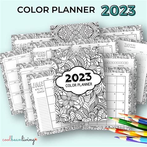daily coloring planner printable  calendar adult etsy uk