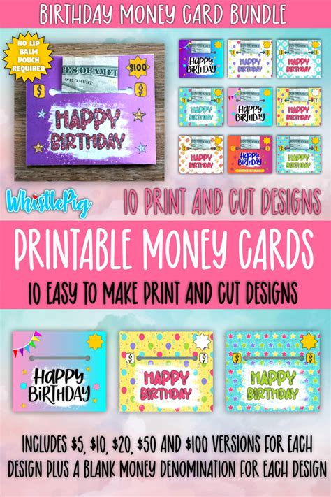 birthday money card png bundle print  cut money card png