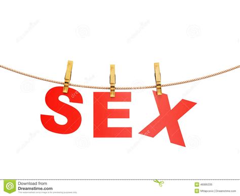 Red Sex Letters Hanging On Rope With Clothespins Isolated On White