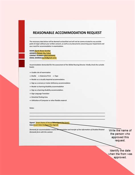 reasonable accommodation request template  word pages google docs