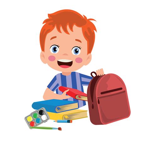happy cute kid boy prepare bag  school  vector art  vecteezy