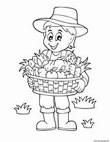 Coloring Harvest Farmer Pages Fall Basket Vegetables Printable Print Info Book sketch template
