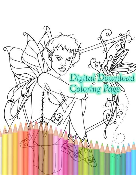 dragonfly fairy maiden digital  adult coloring page