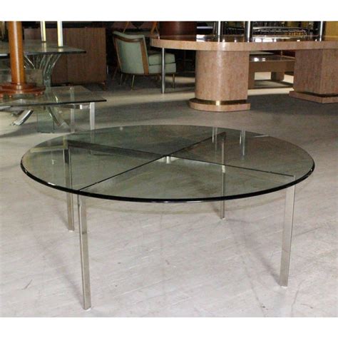 mid century modern chrome  base thick  glass top coffee table