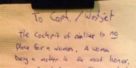 sexist note left for female pilot carey smith steacy says cockpit is no place for a woman