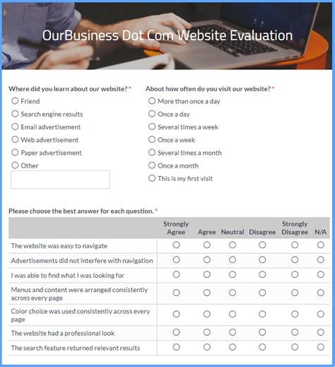website evaluation survey form template formsite