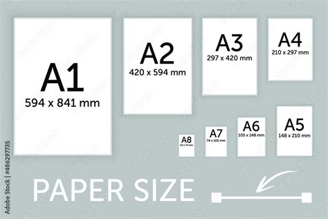 Paper Sizes Vector A1 A2 A3 A4 A5 A6 A7 A8 Paper Sheet Formats