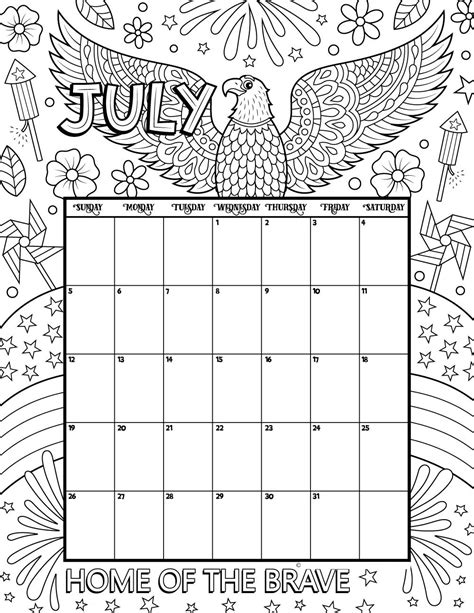 july calendar coloring page  printable coloring pages
