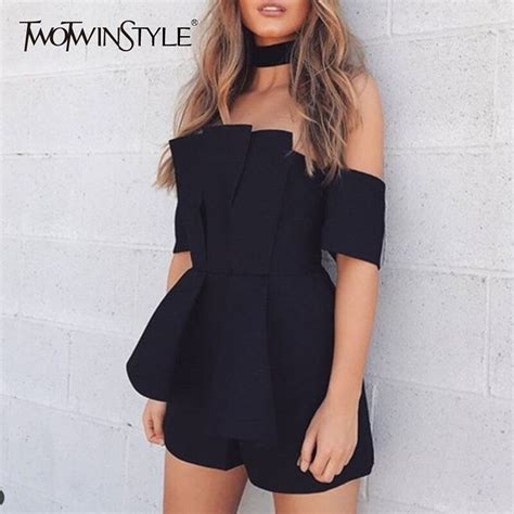Twotwinstyle Off Shoulder Shirt Female Ruched Patchwork Tunic High