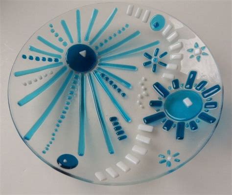 Large Fused Glass Bowl In Fun And Modern Turquoise And Teal Etsy