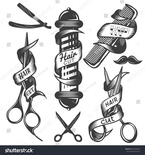 Vector Set Of Hair Salon Vector Labels In Vintage Style