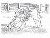 Steer Wrestling Color Coloring Pages Rodeo Cowgirl Dancing sketch template