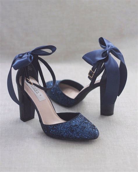 navy rock glitter block heel   satin bow navy wedding shoes navy blue heels blue