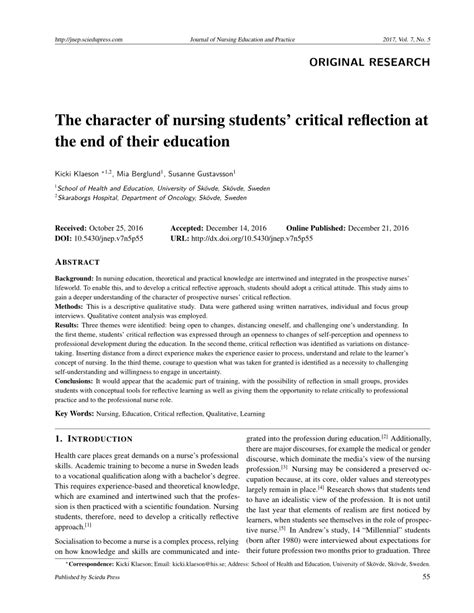character  nursing students critical reflection