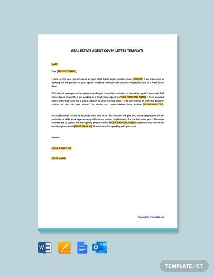 real estate agent cover letter templates   word
