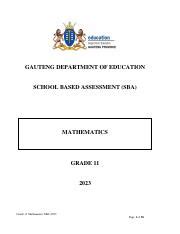 sba mathematics grade    gauteng department  education