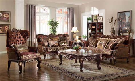 french provincial living room set   brown fabric