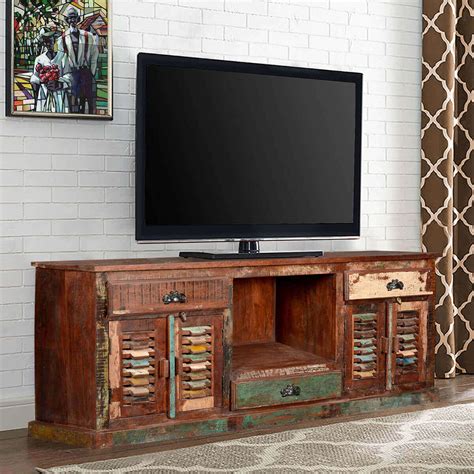 rustic reclaimed wood large tv stand media console